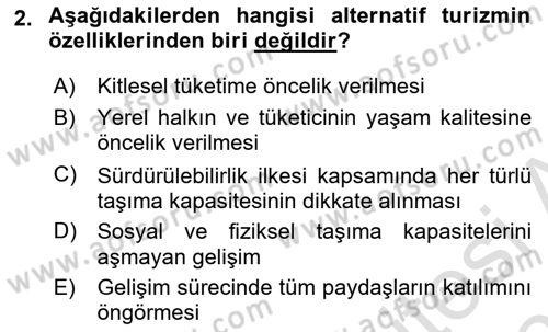 Alternatif Turizm Dersi 2022 - 2023 Yılı Yaz Okulu Sınav Soruları 2. Soru