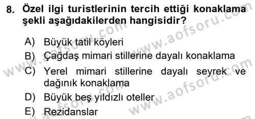 Alternatif Turizm Dersi 2022 - 2023 Yılı Yaz Okulu Sınav Soruları 8. Soru