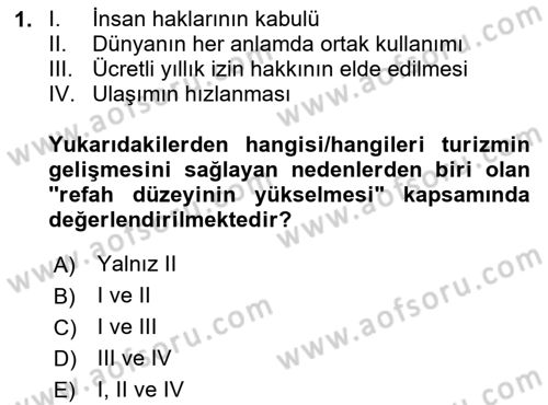 Alternatif Turizm Dersi 2023 - 2024 Yılı (Vize) Ara Sınav Soruları 1. Soru