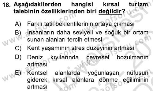 Alternatif Turizm Dersi 2023 - 2024 Yılı (Vize) Ara Sınav Soruları 18. Soru
