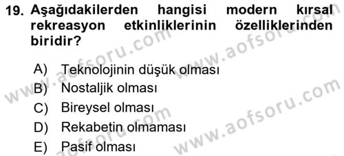 Alternatif Turizm Dersi 2023 - 2024 Yılı (Vize) Ara Sınav Soruları 19. Soru