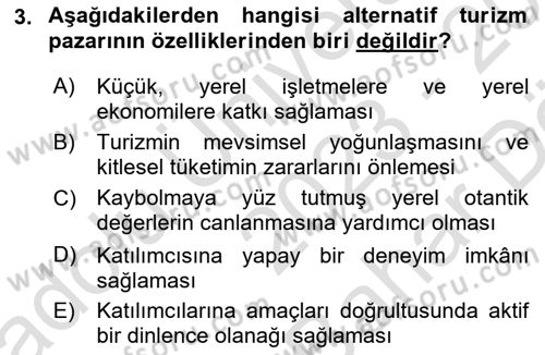 Alternatif Turizm Dersi 2023 - 2024 Yılı (Vize) Ara Sınav Soruları 3. Soru