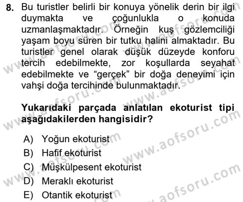 Alternatif Turizm Dersi 2023 - 2024 Yılı (Vize) Ara Sınav Soruları 8. Soru