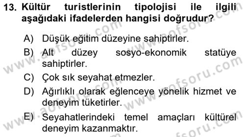 Alternatif Turizm Dersi 2023 - 2024 Yılı (Final) Dönem Sonu Sınav Soruları 13. Soru
