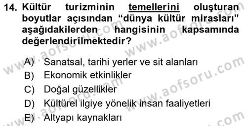Alternatif Turizm Dersi 2023 - 2024 Yılı (Final) Dönem Sonu Sınav Soruları 14. Soru