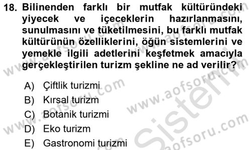 Alternatif Turizm Dersi 2023 - 2024 Yılı (Final) Dönem Sonu Sınav Soruları 18. Soru