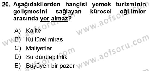 Alternatif Turizm Dersi 2023 - 2024 Yılı (Final) Dönem Sonu Sınav Soruları 20. Soru