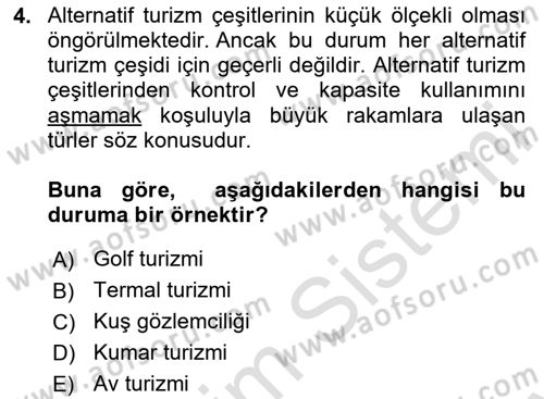 Alternatif Turizm Dersi 2023 - 2024 Yılı (Final) Dönem Sonu Sınav Soruları 4. Soru