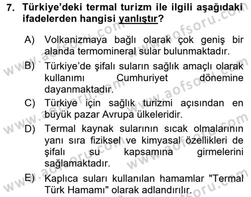 Alternatif Turizm Dersi 2023 - 2024 Yılı (Final) Dönem Sonu Sınav Soruları 7. Soru