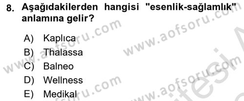 Alternatif Turizm Dersi 2023 - 2024 Yılı (Final) Dönem Sonu Sınav Soruları 8. Soru