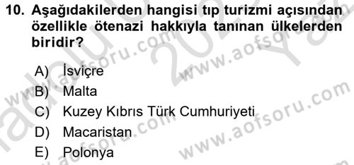 Alternatif Turizm Dersi 2023 - 2024 Yılı Yaz Okulu Sınav Soruları 10. Soru
