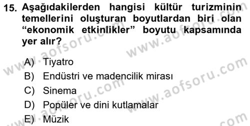 Alternatif Turizm Dersi 2023 - 2024 Yılı Yaz Okulu Sınav Soruları 15. Soru