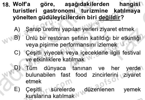 Alternatif Turizm Dersi 2023 - 2024 Yılı Yaz Okulu Sınav Soruları 18. Soru
