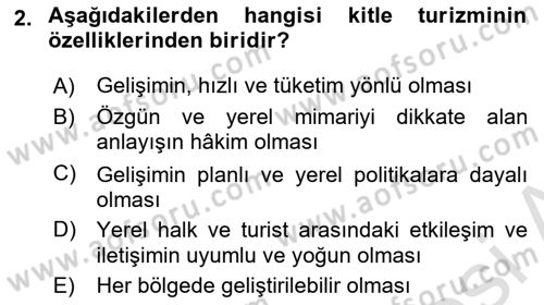 Alternatif Turizm Dersi 2023 - 2024 Yılı Yaz Okulu Sınav Soruları 2. Soru