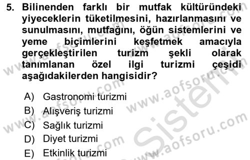 Alternatif Turizm Dersi 2023 - 2024 Yılı Yaz Okulu Sınav Soruları 5. Soru