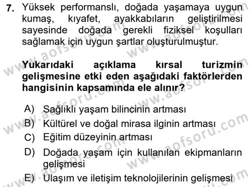 Alternatif Turizm Dersi 2023 - 2024 Yılı Yaz Okulu Sınav Soruları 7. Soru