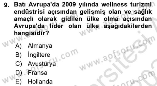 Alternatif Turizm Dersi 2023 - 2024 Yılı Yaz Okulu Sınav Soruları 9. Soru
