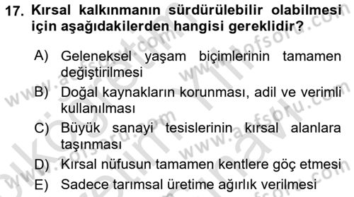 Alternatif Turizm Dersi 2024 - 2025 Yılı (Vize) Ara Sınav Soruları 17. Soru