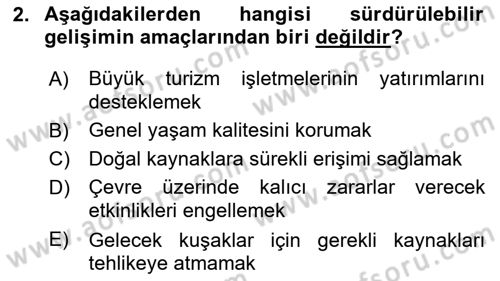 Alternatif Turizm Dersi 2024 - 2025 Yılı (Vize) Ara Sınav Soruları 2. Soru