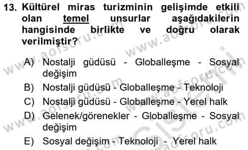 Alternatif Turizm Dersi 2024 - 2025 Yılı (Final) Dönem Sonu Sınav Soruları 13. Soru