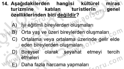 Alternatif Turizm Dersi 2024 - 2025 Yılı (Final) Dönem Sonu Sınav Soruları 14. Soru