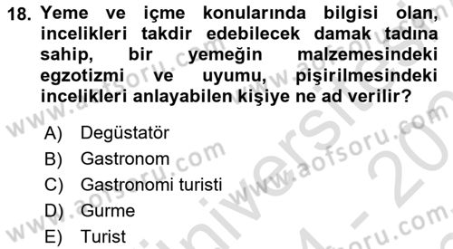 Alternatif Turizm Dersi 2024 - 2025 Yılı (Final) Dönem Sonu Sınav Soruları 18. Soru