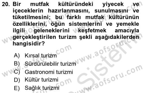 Alternatif Turizm Dersi 2024 - 2025 Yılı (Final) Dönem Sonu Sınav Soruları 20. Soru