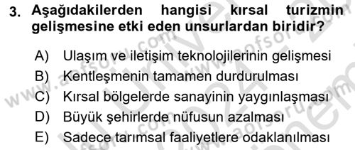 Alternatif Turizm Dersi 2024 - 2025 Yılı (Final) Dönem Sonu Sınav Soruları 3. Soru