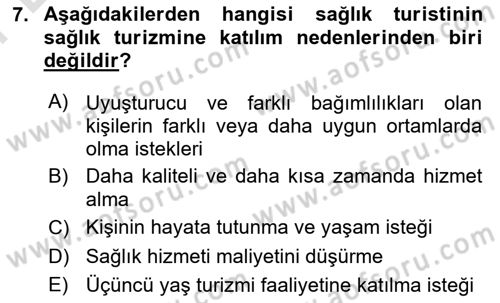 Alternatif Turizm Dersi 2024 - 2025 Yılı (Final) Dönem Sonu Sınav Soruları 7. Soru