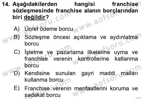 Turizm Mevzuatı Dersi 2020 - 2021 Yılı Yaz Okulu Sınav Soruları 14. Soru