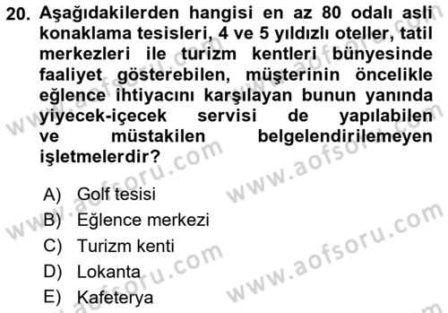 Turizm Mevzuatı Dersi 2020 - 2021 Yılı Yaz Okulu Sınav Soruları 20. Soru