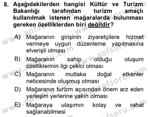 Turizm Mevzuatı Dersi 2020 - 2021 Yılı Yaz Okulu Sınav Soruları 8. Soru