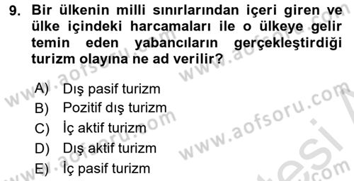 Turizm Mevzuatı Dersi 2020 - 2021 Yılı Yaz Okulu Sınav Soruları 9. Soru