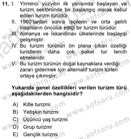 Turizm Mevzuatı Dersi Ara Sınavı Deneme Sınav Soruları 11. Soru