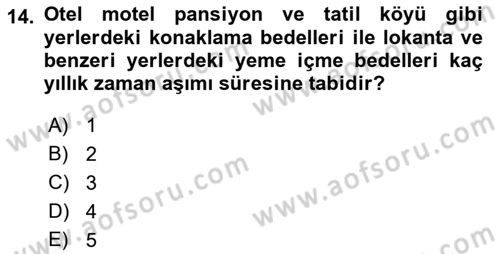 Turizm Mevzuatı Dersi Ara Sınavı Deneme Sınav Soruları 14. Soru