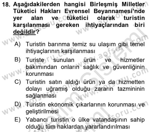 Turizm Mevzuatı Dersi Ara Sınavı Deneme Sınav Soruları 18. Soru