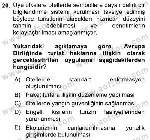 Turizm Mevzuatı Dersi Ara Sınavı Deneme Sınav Soruları 20. Soru