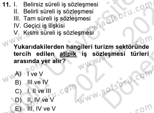 Turizm Mevzuatı Dersi 2021 - 2022 Yılı (Final) Dönem Sonu Sınav Soruları 11. Soru