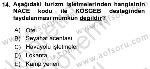 Turizm Mevzuatı Dersi 2021 - 2022 Yılı (Final) Dönem Sonu Sınav Soruları 14. Soru