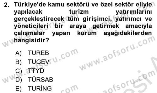 Turizm Mevzuatı Dersi 2021 - 2022 Yılı (Final) Dönem Sonu Sınav Soruları 2. Soru