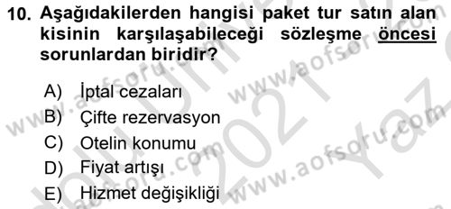 Turizm Mevzuatı Dersi 2021 - 2022 Yılı Yaz Okulu Sınav Soruları 10. Soru