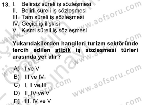 Turizm Mevzuatı Dersi 2021 - 2022 Yılı Yaz Okulu Sınav Soruları 13. Soru