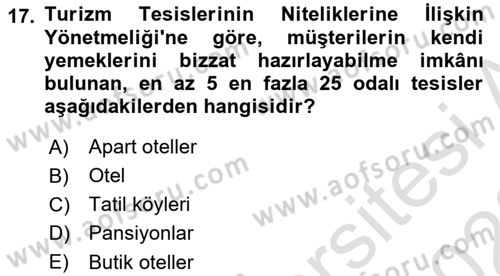 Turizm Mevzuatı Dersi 2021 - 2022 Yılı Yaz Okulu Sınav Soruları 17. Soru