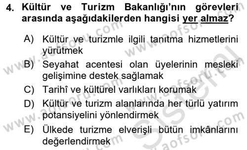Turizm Mevzuatı Dersi 2021 - 2022 Yılı Yaz Okulu Sınav Soruları 4. Soru