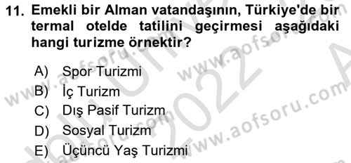 Turizm Mevzuatı Dersi Ara Sınavı Deneme Sınav Soruları 11. Soru