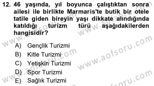 Turizm Mevzuatı Dersi Ara Sınavı Deneme Sınav Soruları 12. Soru