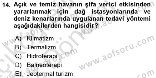 Turizm Mevzuatı Dersi Ara Sınavı Deneme Sınav Soruları 14. Soru