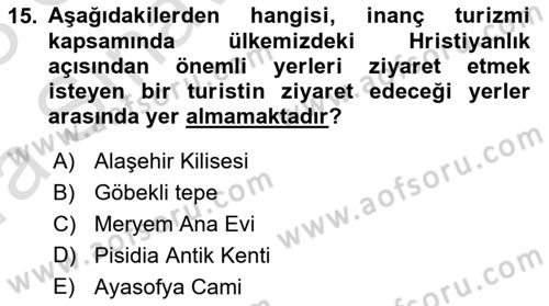 Turizm Mevzuatı Dersi Ara Sınavı Deneme Sınav Soruları 15. Soru