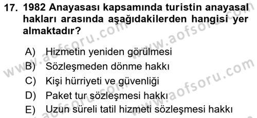 Turizm Mevzuatı Dersi Ara Sınavı Deneme Sınav Soruları 17. Soru