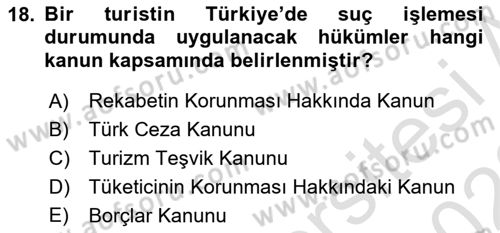Turizm Mevzuatı Dersi Ara Sınavı Deneme Sınav Soruları 18. Soru